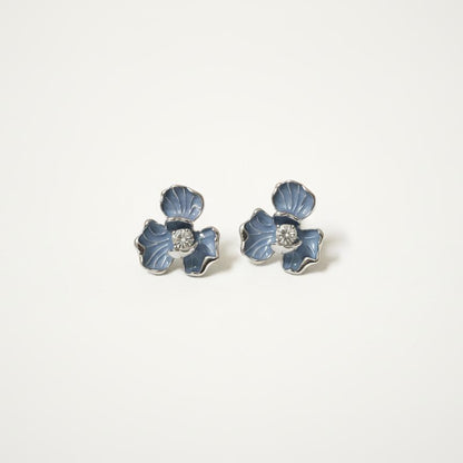 Blue Enamel Blossom Stud Earrings