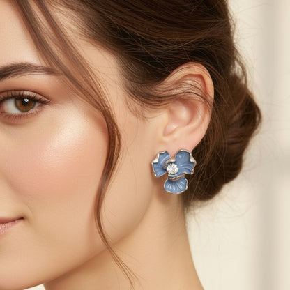 Blue Enamel Blossom Stud Earrings