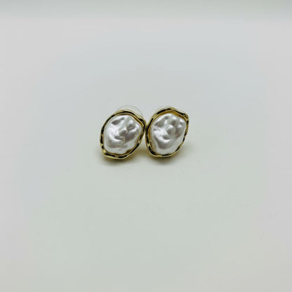 Baroque Pearl Gold-Edged Stud Earrings