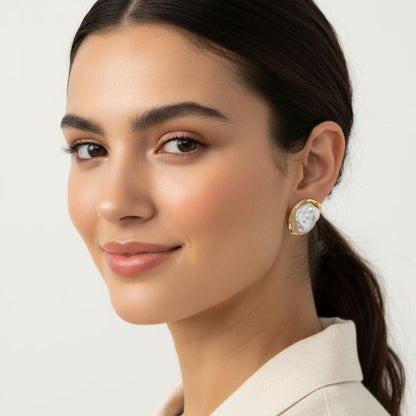 Baroque Pearl Gold-Edged Stud Earrings