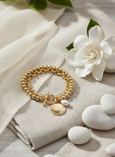 Golden Beaded Layered Charm Bracelet