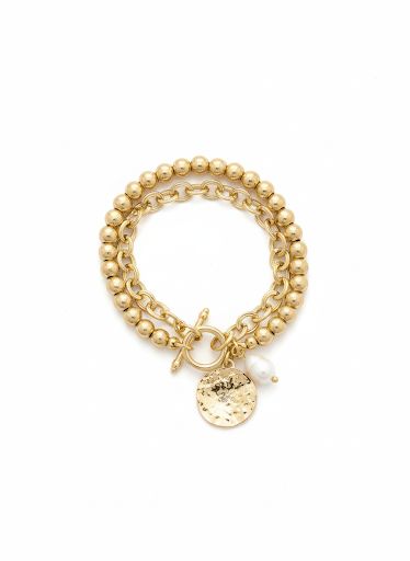 Golden Beaded Layered Charm Bracelet