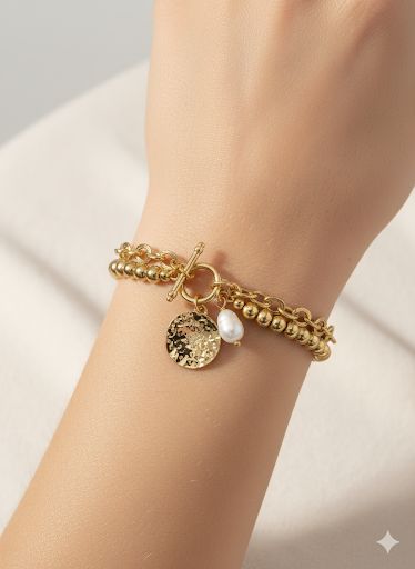 Golden Beaded Layered Charm Bracelet