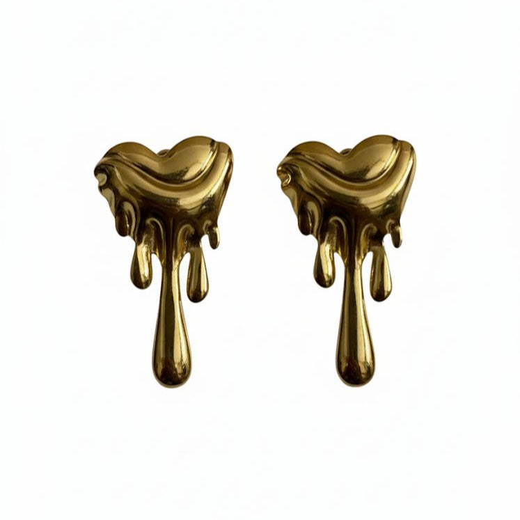 Golden Drip Heart Stud Earrings