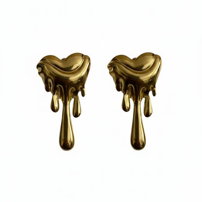 Golden Drip Heart Stud Earrings