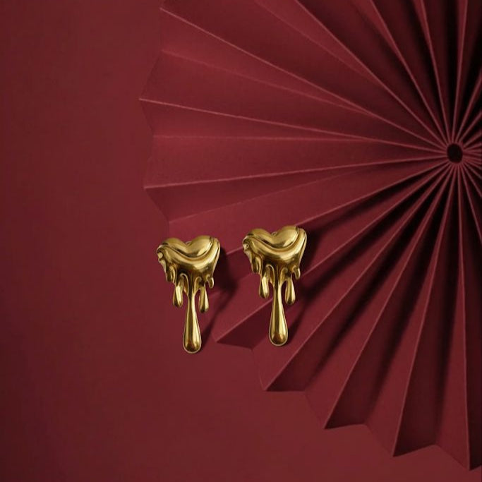 Golden Drip Heart Stud Earrings