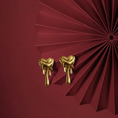 Golden Drip Heart Stud Earrings