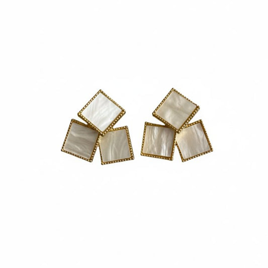 Golden Mosaic Mother of Pearl Stud Earrings