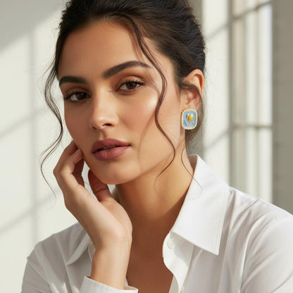 Blue Enamel Tulip Pearl Stud Earrings