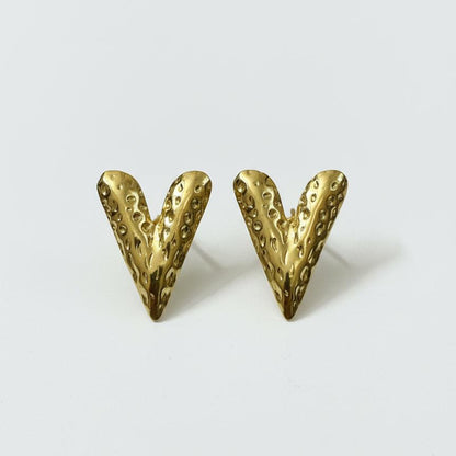 Textured Heart-Shaped Gold Stud Earrings