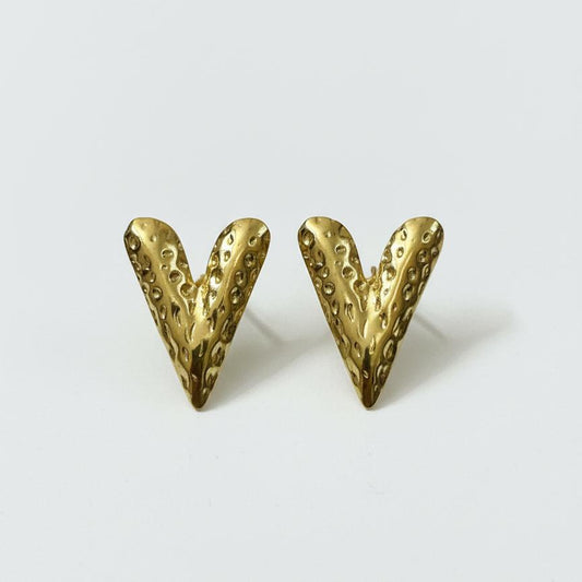 Textured Heart-Shaped Gold Stud Earrings